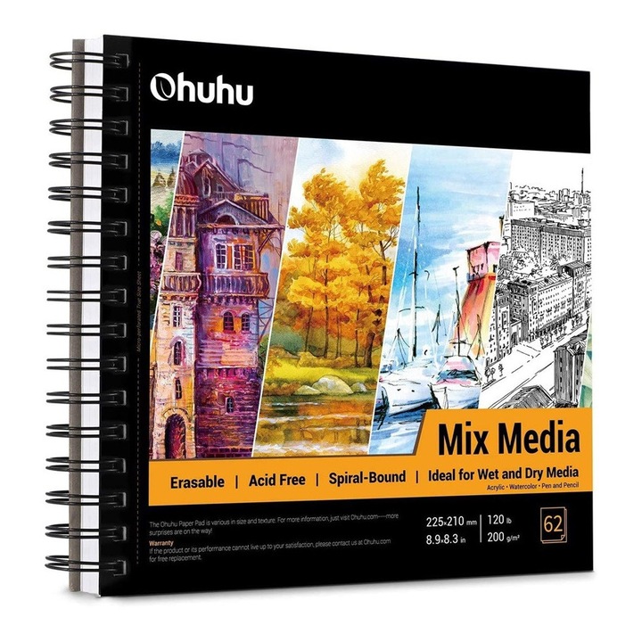 Caiet De Schite Artistice Cu Spirala Pentru Markere Cu Alcool, Ohuhu Marker Pads, 62 de coli, 124 de pagini