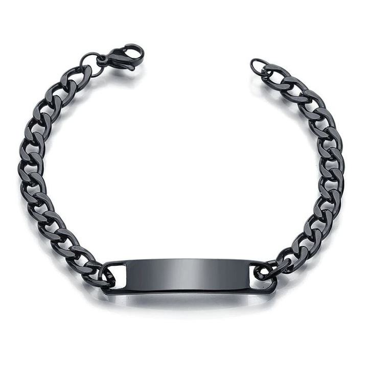 Bratara Cuban Chain pentru Barbati, Zale si Tablita, Stainless-Steel, Ajustabila, Negru
