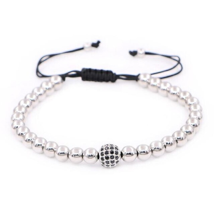 Bratara Sfera, pentru Barbati, Cristale Zirconiu, Argintiu