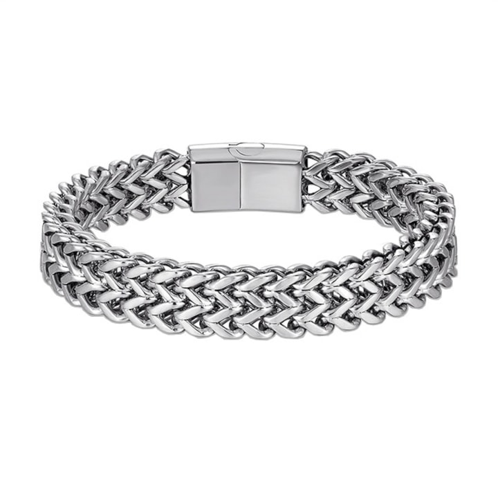 Bratara Dubla din Zale, Barbati, Stainless-Steel, Argintiu