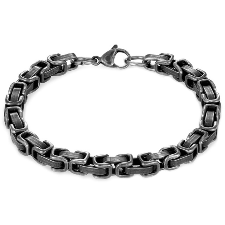 Bratara Cuban Imbinata, Barbati, Stainless-Steel, Negru