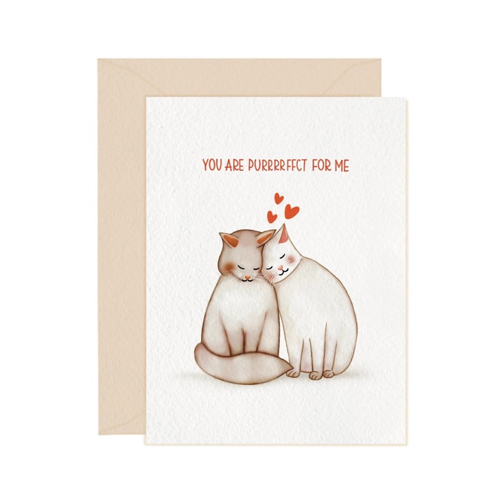 Поздравителна картичка с плик, висококачествена хартия - Котки - послание за рожден ден, годишнина на двойка, Свети Валентин, Драгобете, 8 март, 10 x 15 см