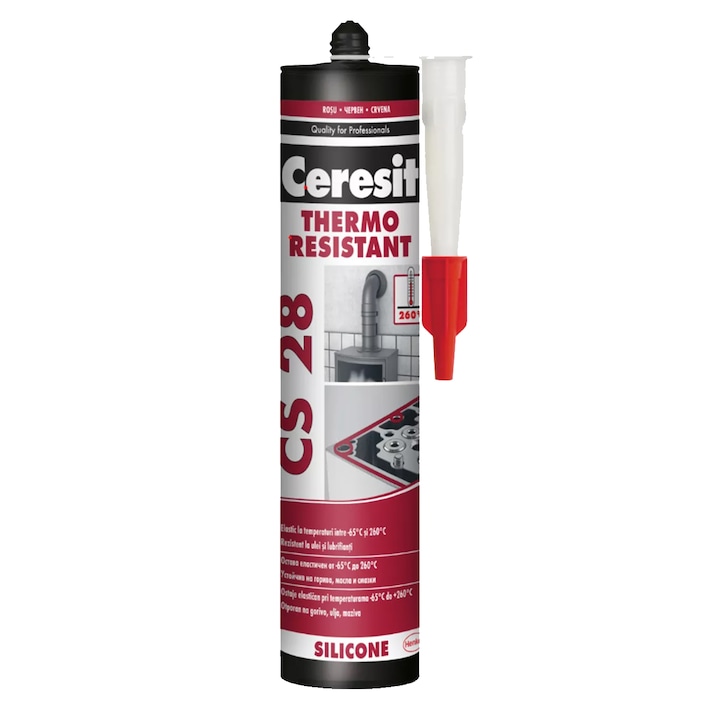 Silicon Ceresit CS 28, rosu, rezistent la temperatura, 280 ml