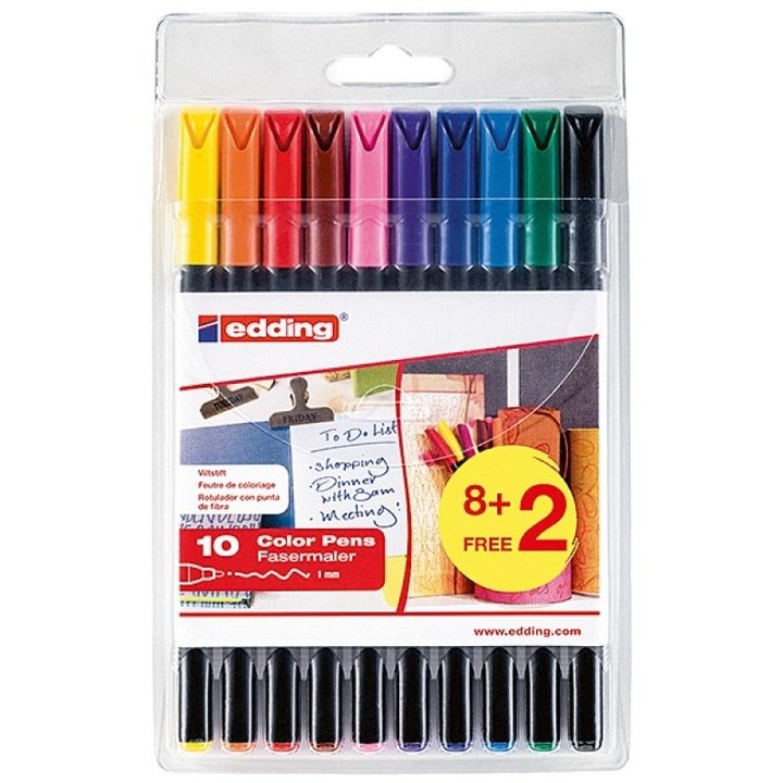 Комплект от 10 маркера, Edding, 1 мм, многоцветни