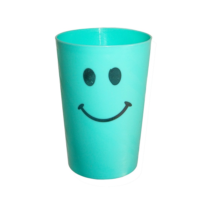 Pahar plastic Natalia, 200 ml, h10 cm, decor smiley, vernil