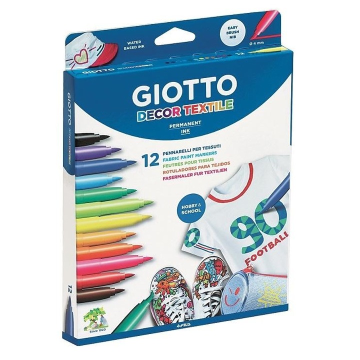 Set markere pentru textile, Giotto, 12 bucati, Multicolor