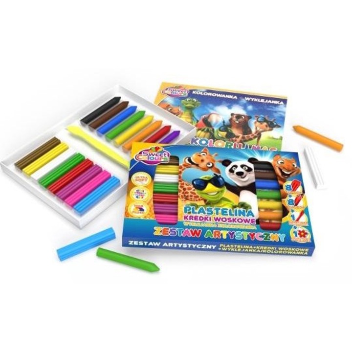 Gyurma és zsírkréta készlet, Sweet Colours, 16 darab, Többszínű