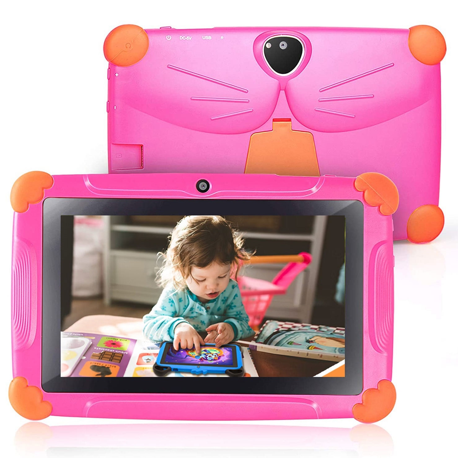 Tableta pentru copii Wintouch K77, Android, 1 GB RAM, 7 inchi, 8 GB, WIFI, Doua camere, Control parental, Roz