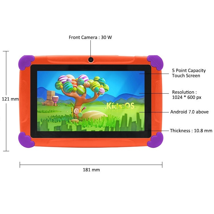 Tableta pentru copii Wintouch K77, Android, 1 GB RAM, 7 inchi, 8 GB, WIFI, Doua camere, Control parental, Portocaliu