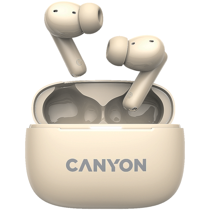 Безжични слушалки Canyon, TWS-10, ANC+ENC, Bluetooth, Микрофон, Бежов