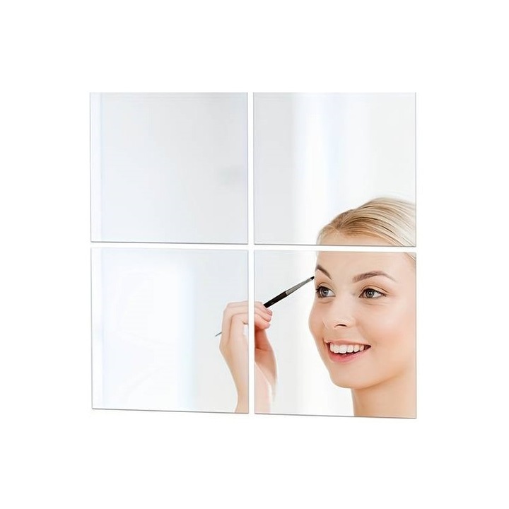 Oglinzi Acrilice Autoadezive pentru Decorul Peretilor si a Mobilierului, Model Patrat cu Colturi Drepte, Dimensiune 20 x 20 cm, Set 4 Bucati, ORIGINAL DEALS