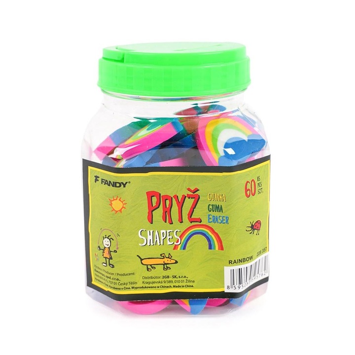 Set de 60 de radiere, Fandy, Forma de curcubeu, Multicolor