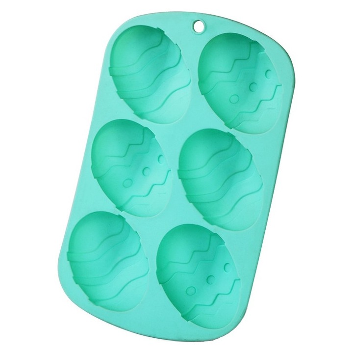 Forme de ou din Silicon cu 6 cavitati pentru copt prajituri Praline de Ciocolata, Bomboane, Jeleuri, Mousse, Set 2 bucati, Albastru turcoaz