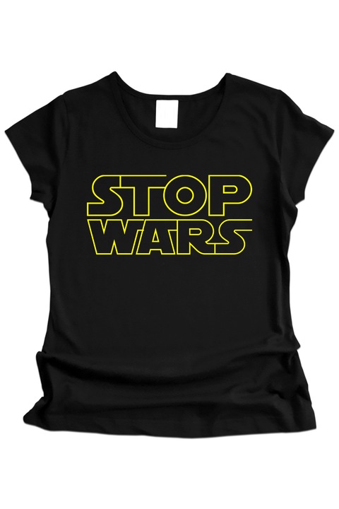 Дамска тениска с послание, K-off, Stop Wars, черна, XL