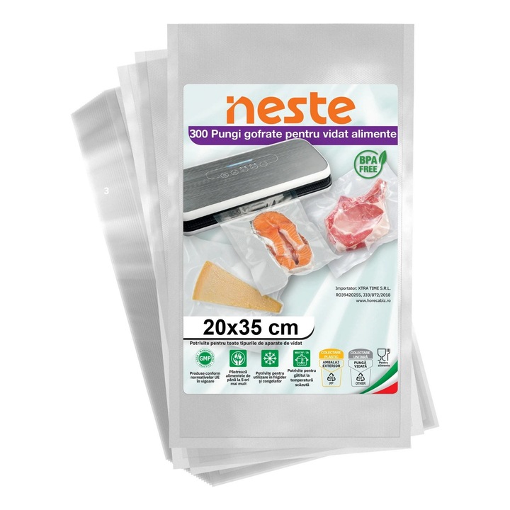 Pachet 300 Pungi Vidat Gofrate pentru alimente, 90 microni, Neste®, 20 x 35 cm