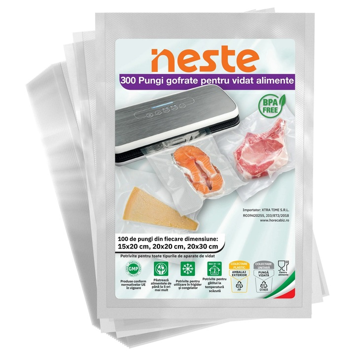 300 Pungi Vidat Gofrate Neste®, 3 dimensiuni diferite: 15 x 20 cm, 20 x 20 cm, 20 x 30 cm