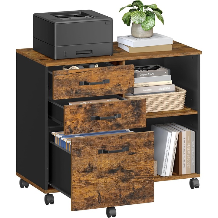 Mobil szekrény, Songmics, MDF, 80 x 40 x 66 cm, barna/fekete