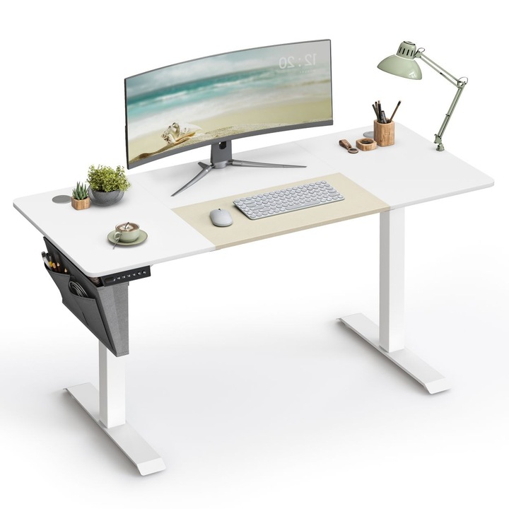 Birou electric pentru gaming, Songmics, MDF/ Otel, 60 x 140 x 120 cm, Alb
