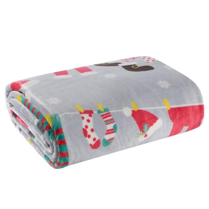 Patura, Eurofirany, 13, Imprimeu Colorat, Uscare Rapida, Poliester 100%, 150 x 200 cm, Argintiu|Rosu