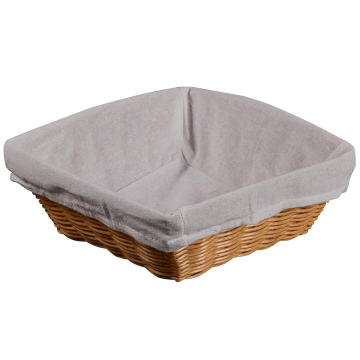 Cos pentru paine, Kesper, Plastic / Bumbac, 24 x 24 x 9 cm, Maro / Alb