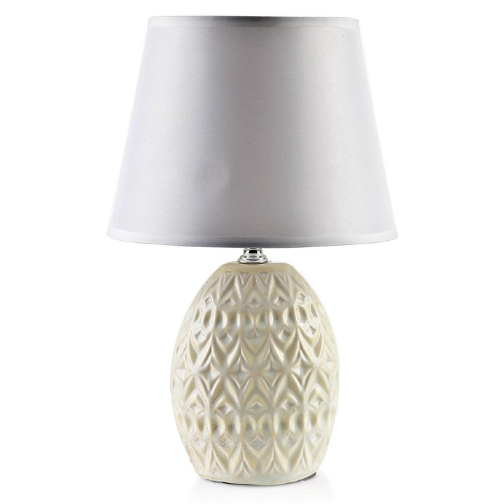 Lampa de masa, Mondex, Ceramica, E14, 33 cm, Alb/Bej