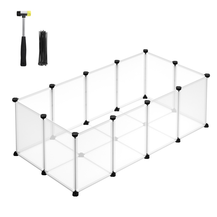 Moduláris ketrec kisállatoknak, Songmics, Műanyag, 125x63x42 cm, Fekete/Átlátszó