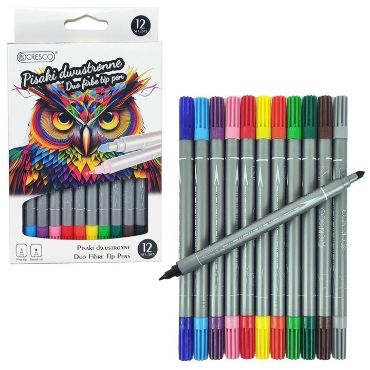 Set 12 markere, Cresco, cu 2 capete, Multicolor