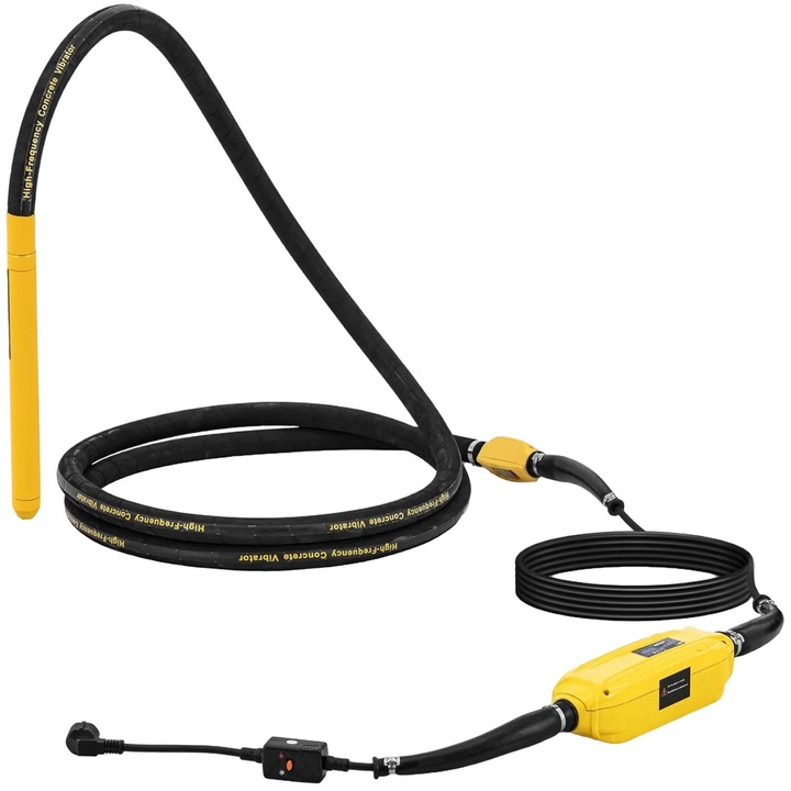 Betonvibrátor tömörítő, MSW, Rozsdamentes acél/Gumi/Réz, 2000W, 200Hz, 5m, 12000rpm, Fekete/Sárga
