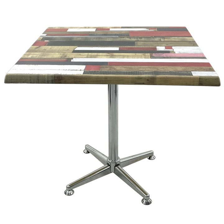 Masa patrata restaurant/cafenea/bistro 80x80xh74cm Raki Redden Wood, blat werzalit si picior metalic cromat