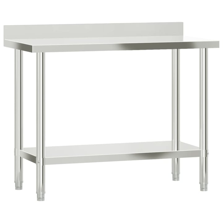 Кухненска работна маса с гръб vidaXL, 110x55x93 см, неръждаема стомана, 13.6 Kg