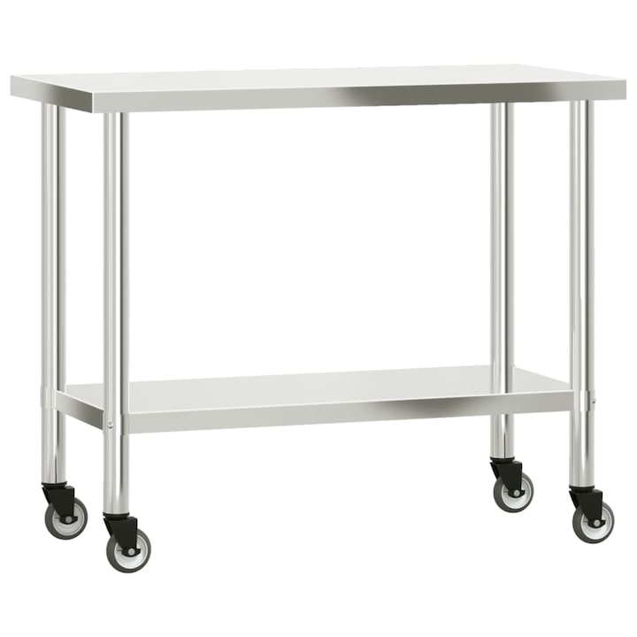 Кухненска работна маса с колелца vidaXL, 110x55x85 см, инокс, 13.6 Kg