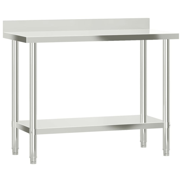 Кухненска работна маса с гръб vidaXL, 110x55x93 см, неръждаема стомана, 10.9 Kg