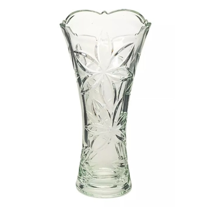 Прозрачна ваза с флорален релеф