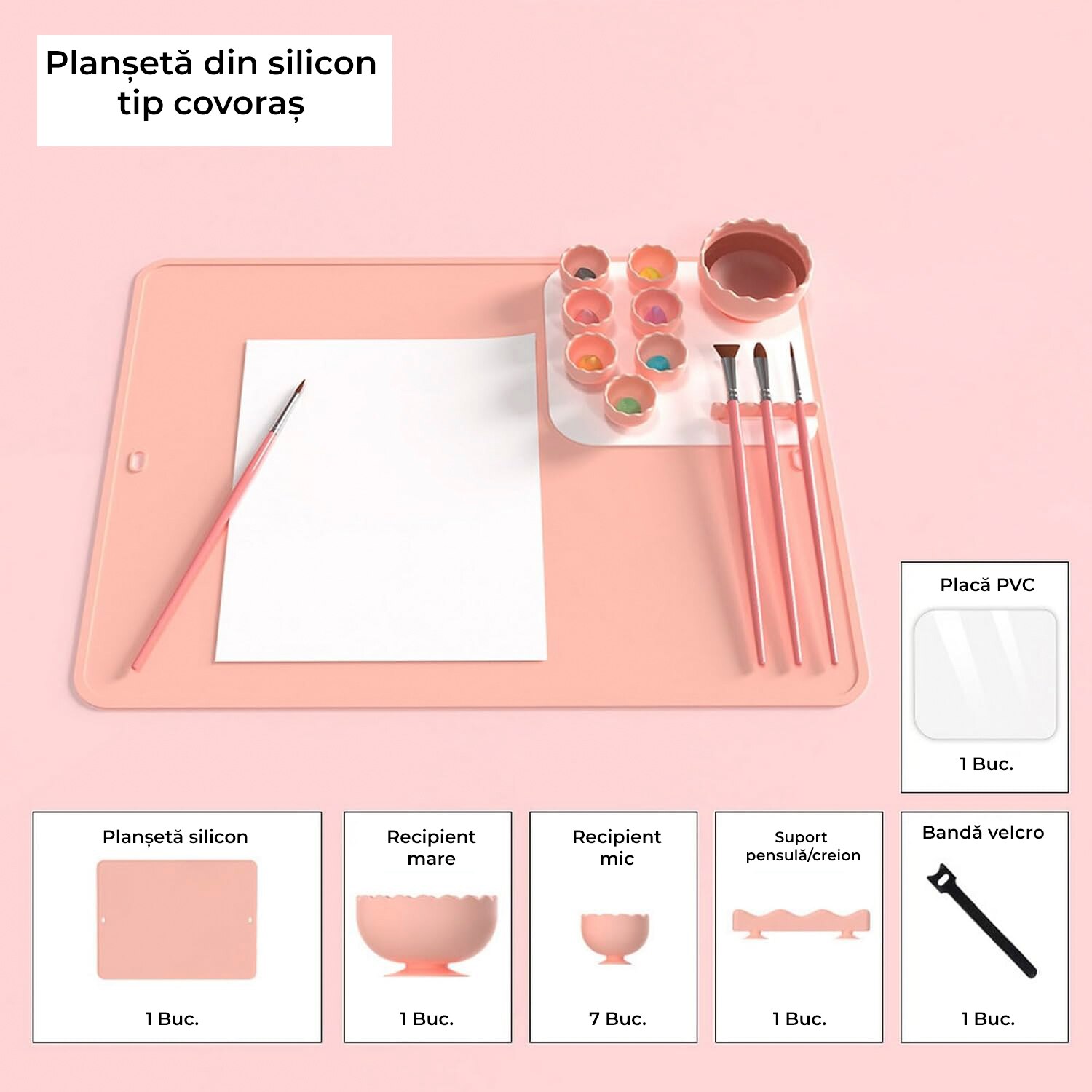 Covoras pictura tip planseta, cu 8 recipiente si suport pentru fixare ...