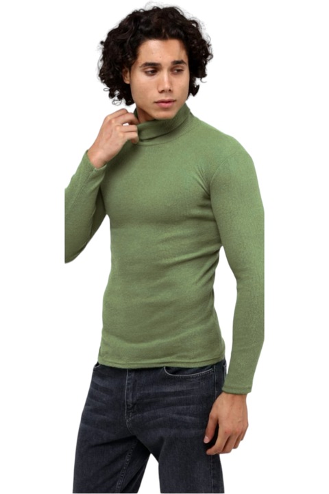 Bluza barbati, StarFashion, tip maleta, cu guler inalt, pe gat, Verde