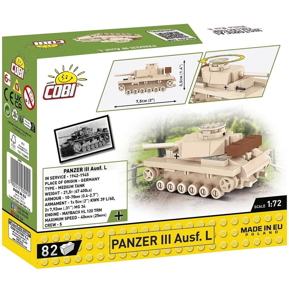 COBI Építőkészlet WWII 3090 Panzer III Ausf.L, 82 darabos 