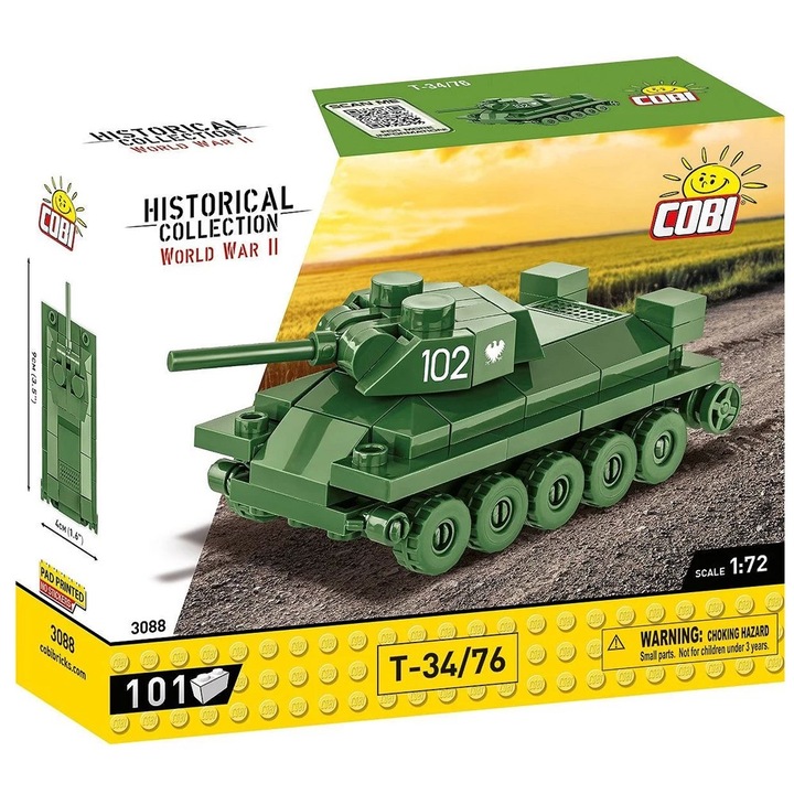 COBI 3088 Építőkészlet, WWII T-34/76 tank, 101 darabos, 1:72, 9x4x3.5 cm, többszínű