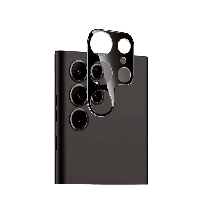 Folie protectie camera sticla securizata, compatibila cu Samsung Galaxy S24 Ultra, Clear HD, Negru