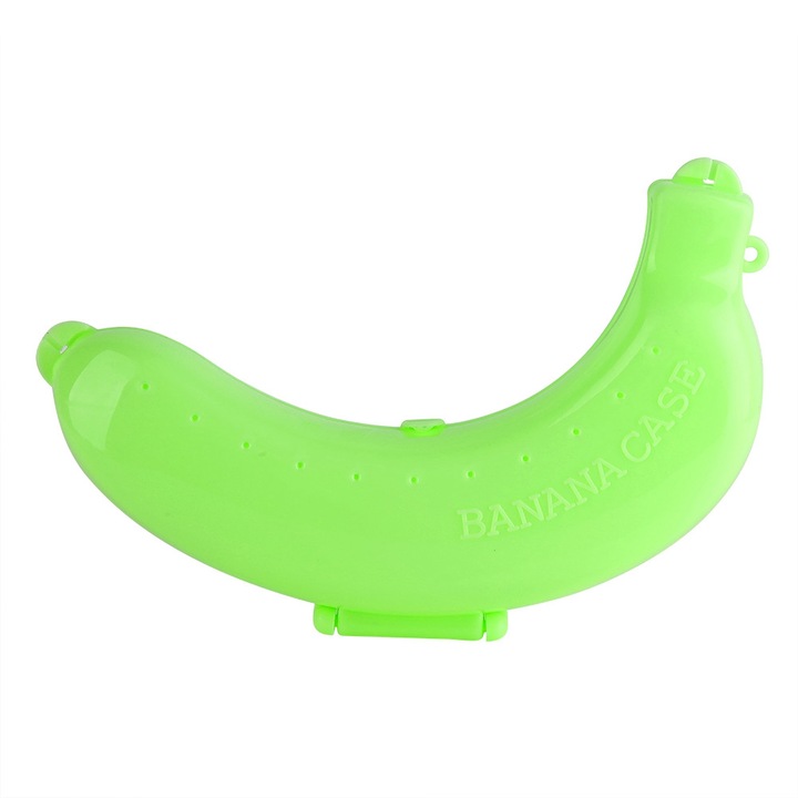Cutie pentru banane, plastic, cu orificii de ventilatie, 19.5 x 13 x 4.4 cm, verde