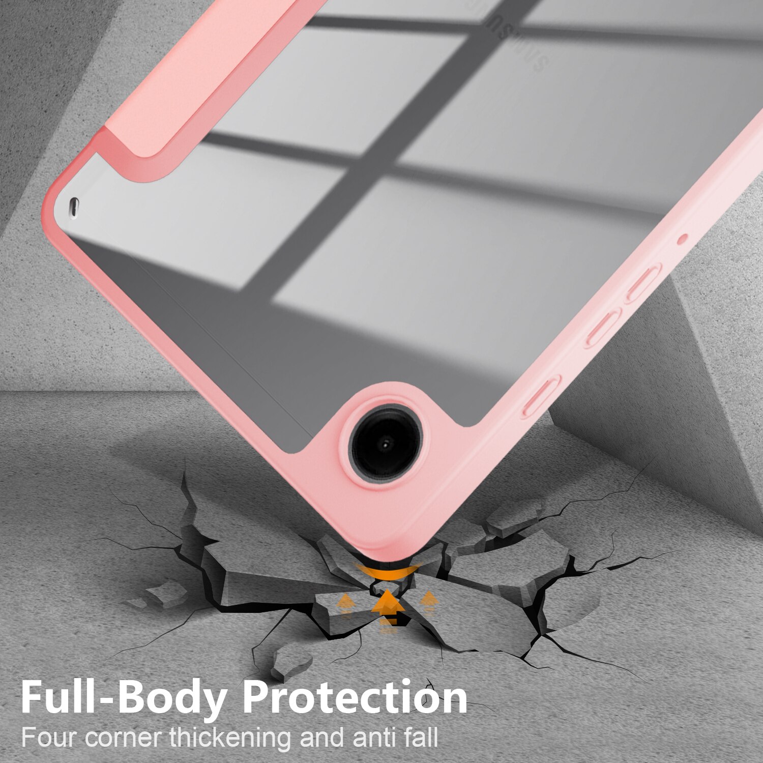 Husa Ultra Slim premium, Natty Pell, pentru Samsung Galaxy Tab A9 (2023) 8.7" - Smart Cover cu spate dur transparent, Roz