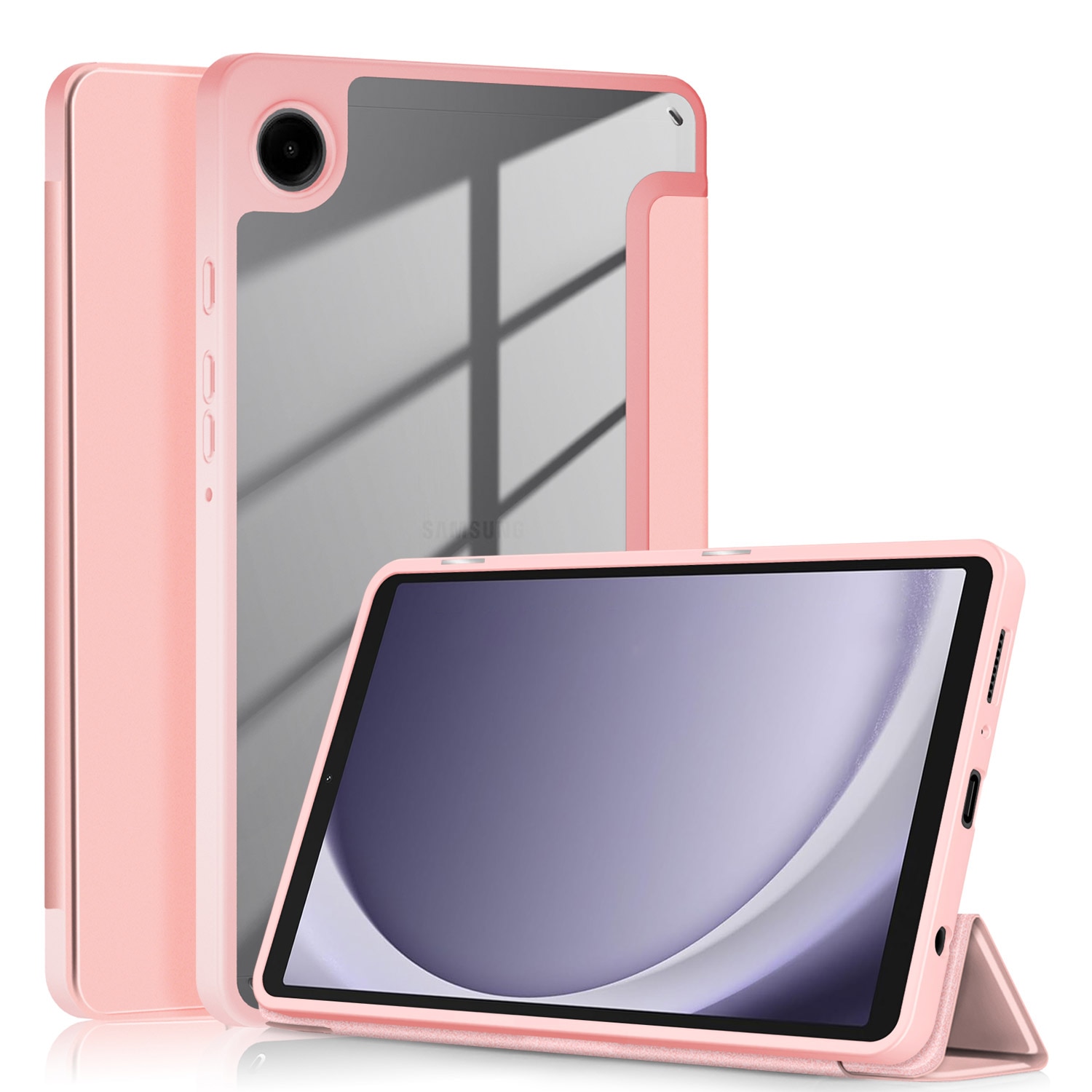 Husa Ultra Slim premium, Natty Pell, pentru Samsung Galaxy Tab A9 (2023) 8.7" - Smart Cover cu spate dur transparent, Roz