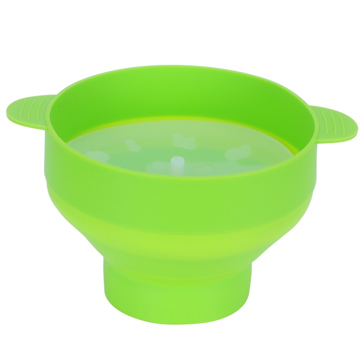 Jormftte összecsukható pattogatottkukorica tál fedővel és fogantyúkkal, szilikon, zöld, extrém hőmérsékleteknek ellenálló