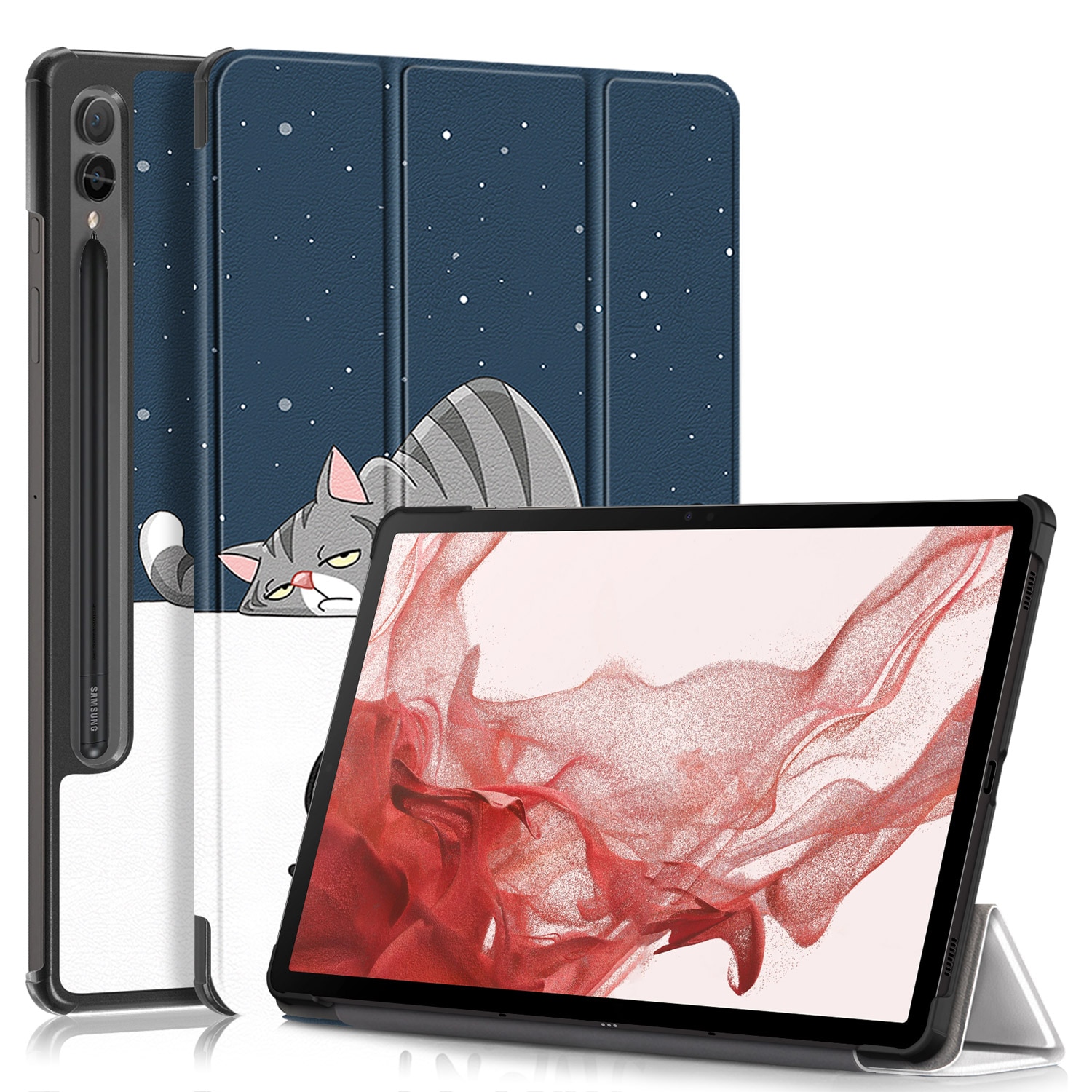 Husa de protectie premium Natty Pell, Compatibila cu Samsung Galaxy Tab S9+/S9 FE Plus - Pisici