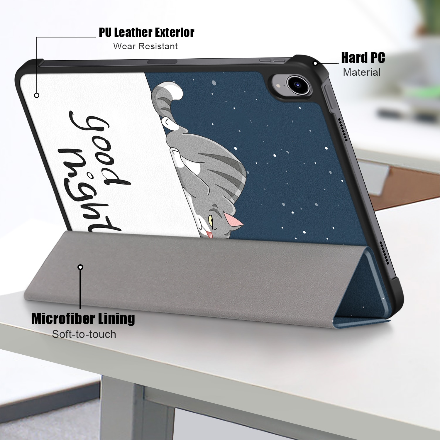 Husa de protectie premium Natty Pell, Compatibila Apple iPad 10 (2022), 10.9", Cats good night