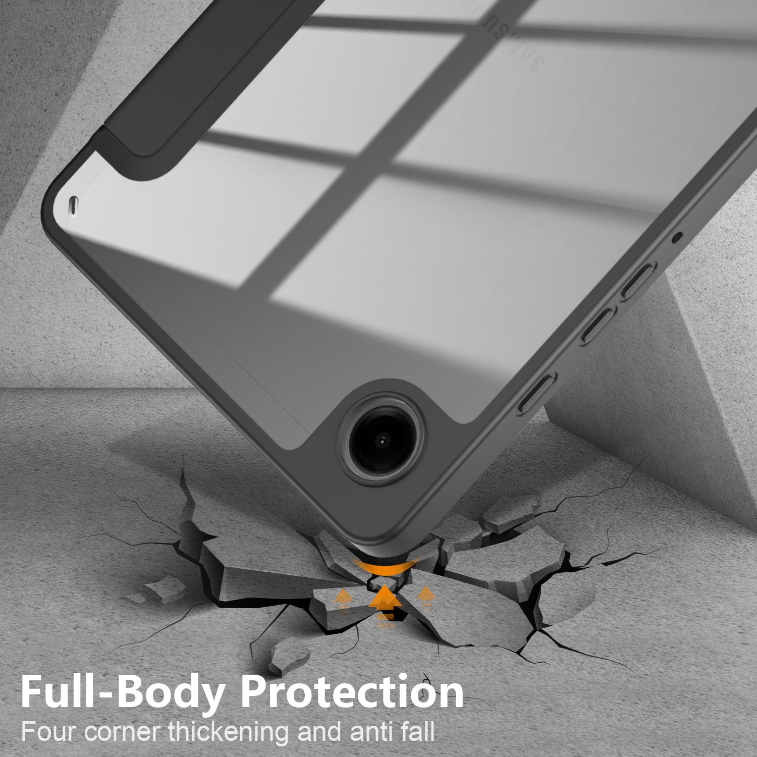 Husa Ultra Slim premium, Natty Pell, pentru Samsung Galaxy Tab A9 (2023) 8.7" - Smart Cover cu spate dur transparent, Negru