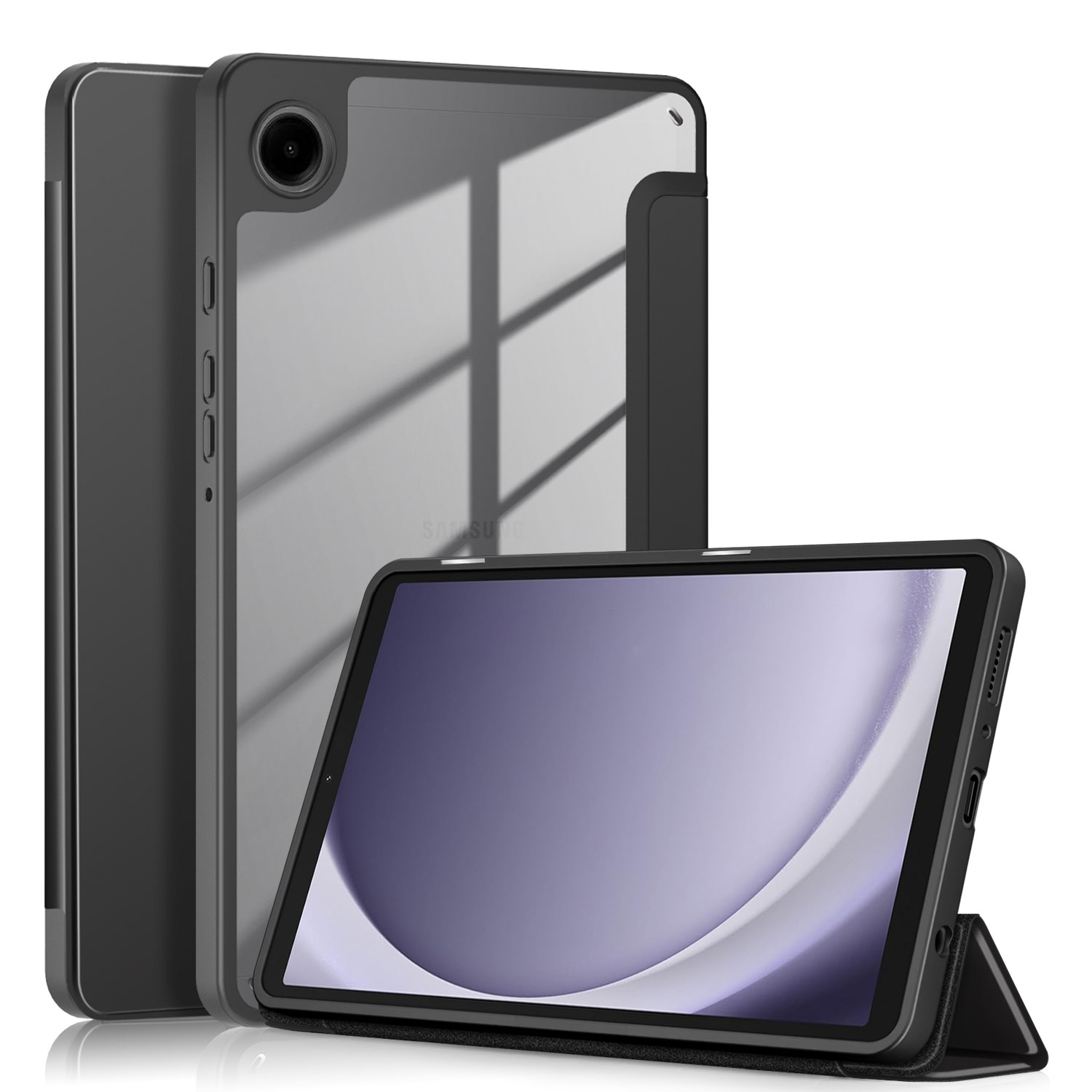 Husa Ultra Slim premium, Natty Pell, pentru Samsung Galaxy Tab A9 (2023) 8.7" - Smart Cover cu spate dur transparent, Negru