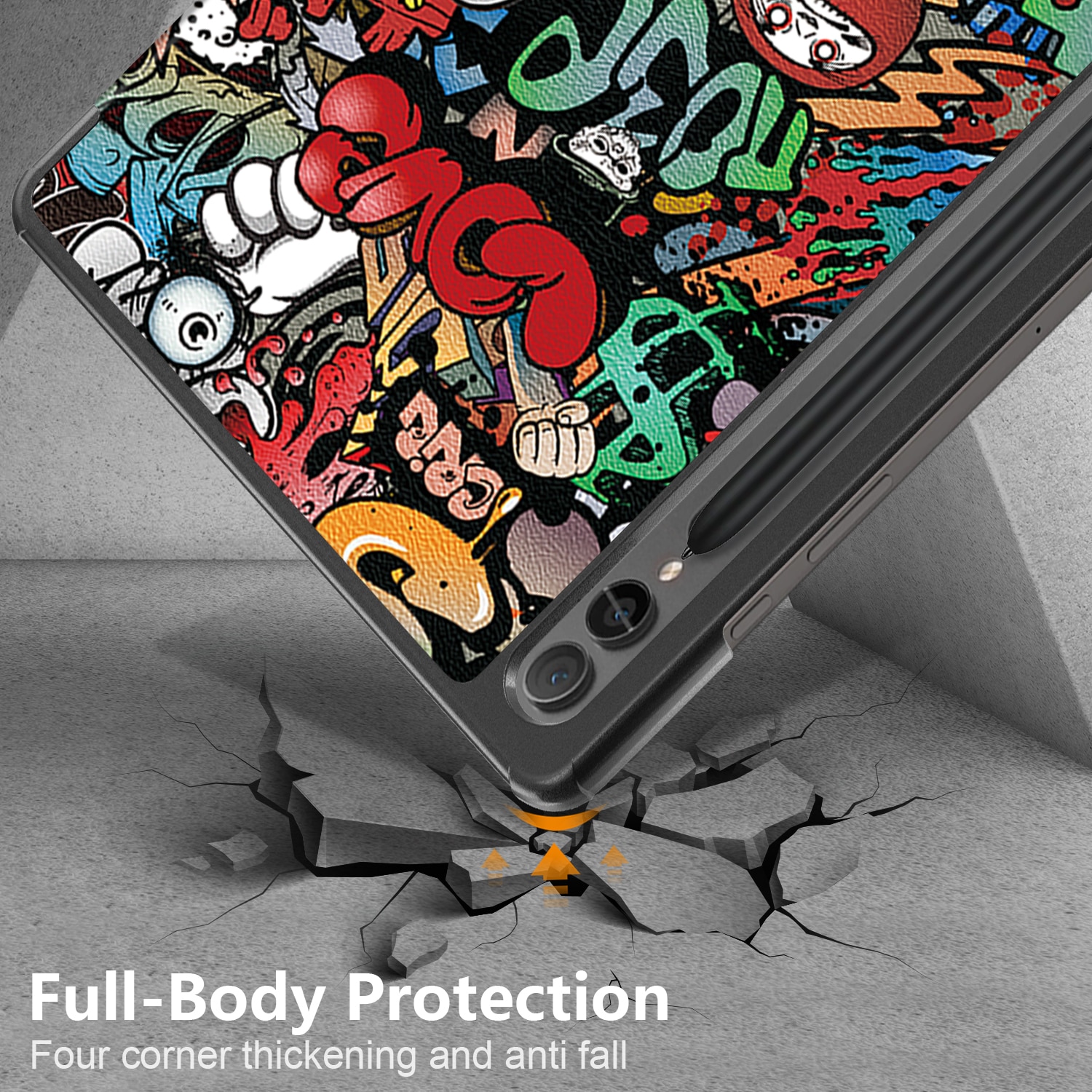 Husa de protectie premium Natty Pell, compatibila cu Samsung Galaxy Tab S9/S9 FE (SM-X710/SM-716B/SM-X718U) - Graffiti
