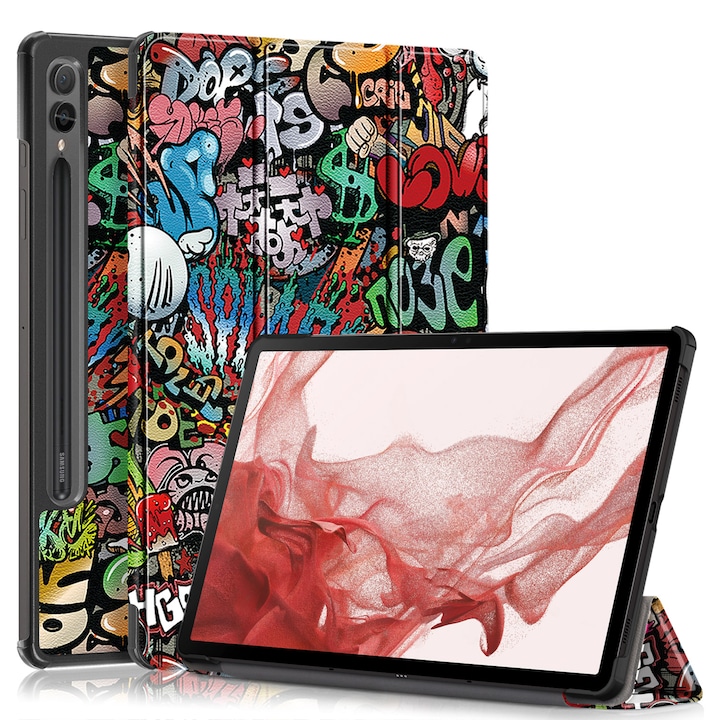 Husa de protectie premium Natty Pell, compatibila cu Samsung Galaxy Tab S9/S9 FE (SM-X710/SM-716B/SM-X718U) - Graffiti