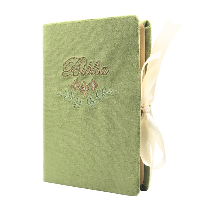 Biblia handmade, format mediu, margini aurii, coperta verde, Editura Isaharus