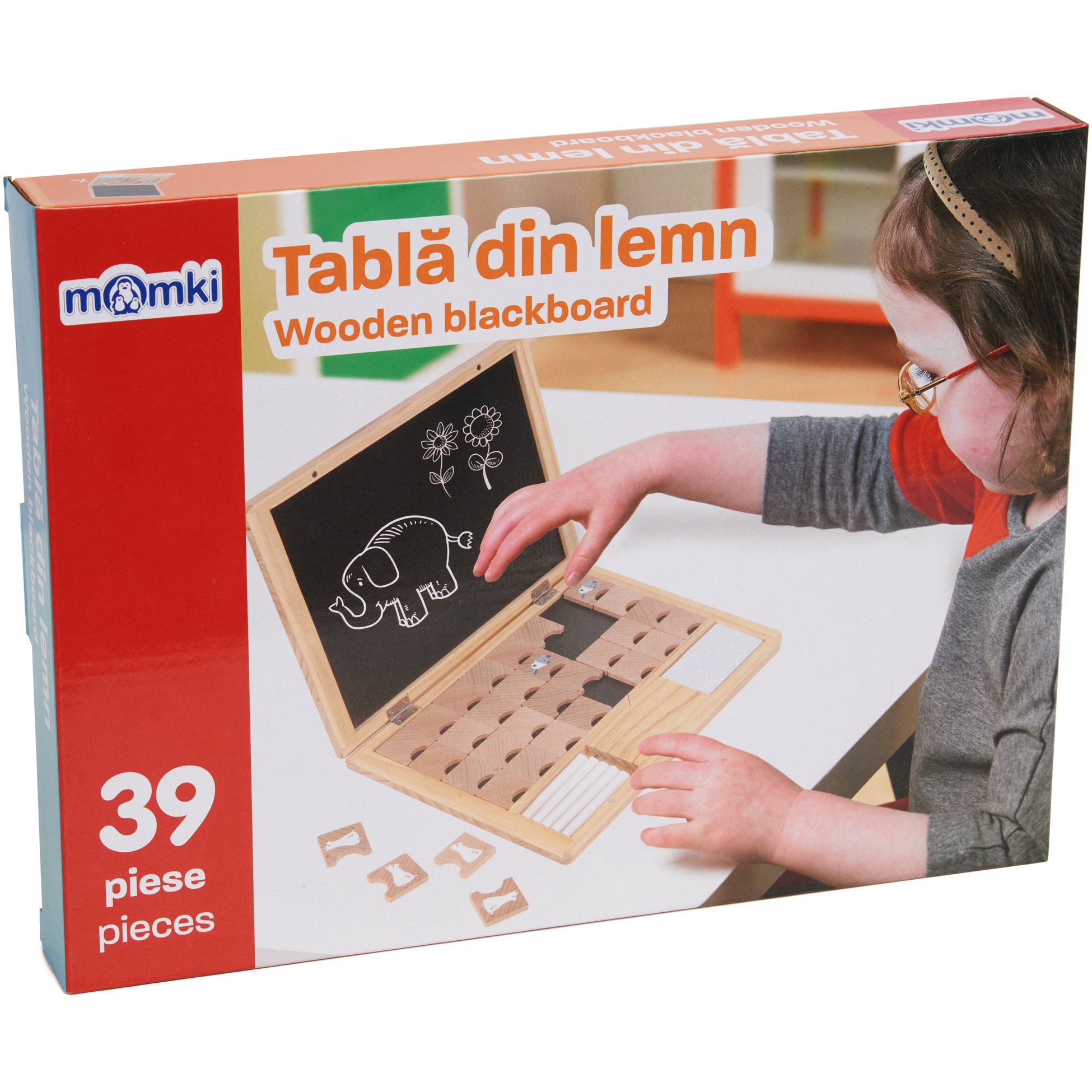 Joc educativ Momki - Tabla din lemn, 39 piese